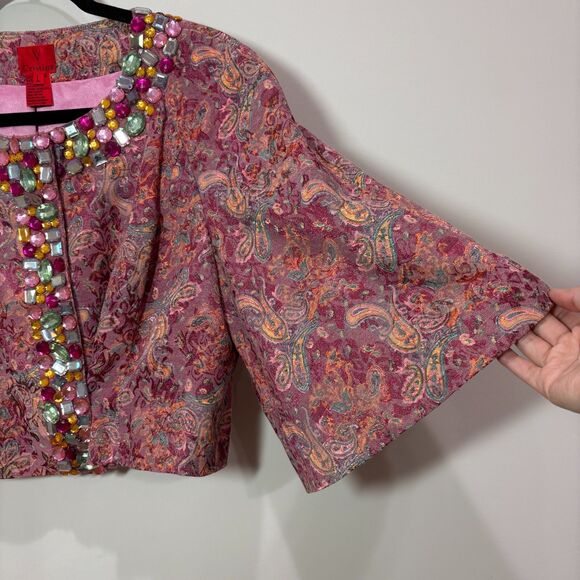 VTG Cristina Pink Paisley Jacquard Bolero Jacket Women L Cocktails Church - Picture 2 of 9
